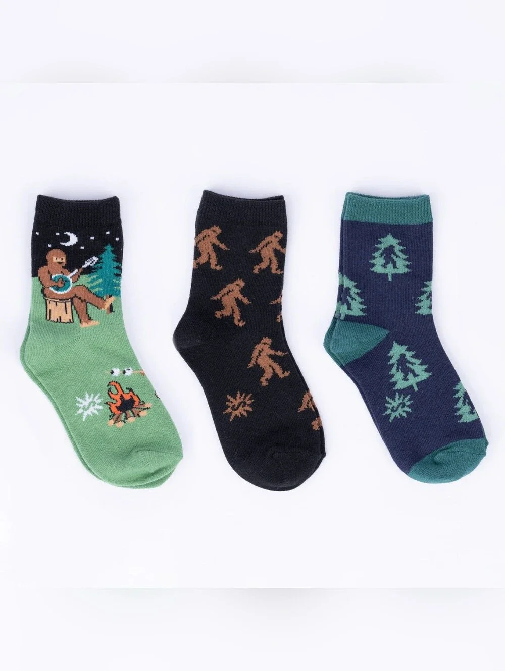 Sasquatch Campout Youth Crew Socks 3-Pack- Youth Shoe Size 8-13- NWT